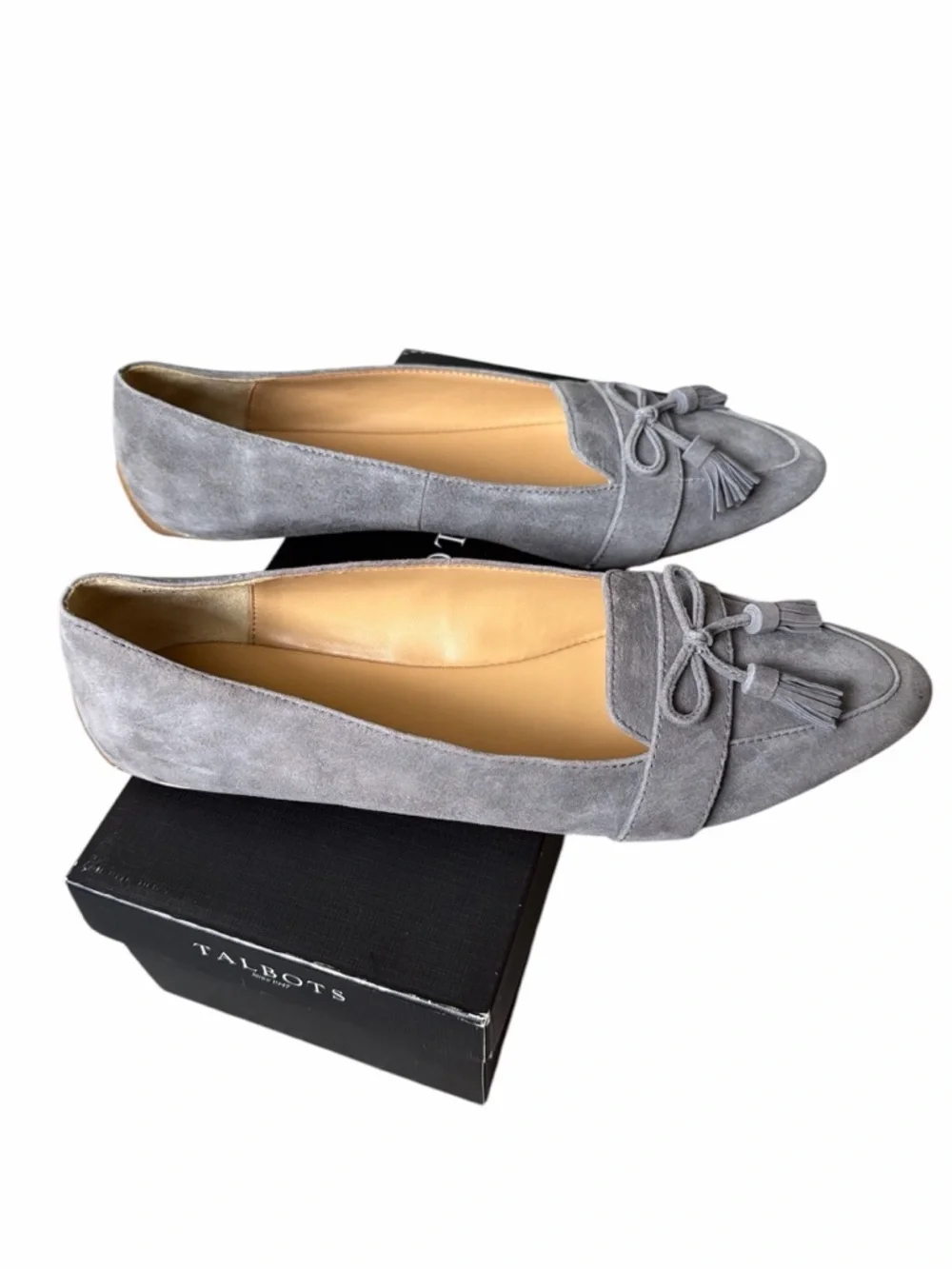 Talbots Kendall Francesca Bow Tie Flats Gray Suede Size 9.5 Pointed Toe